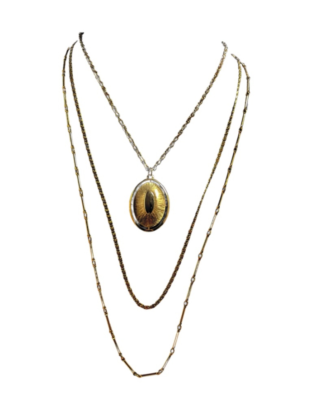 Vintage 3 Strand Goldtone Necklace with Pendant